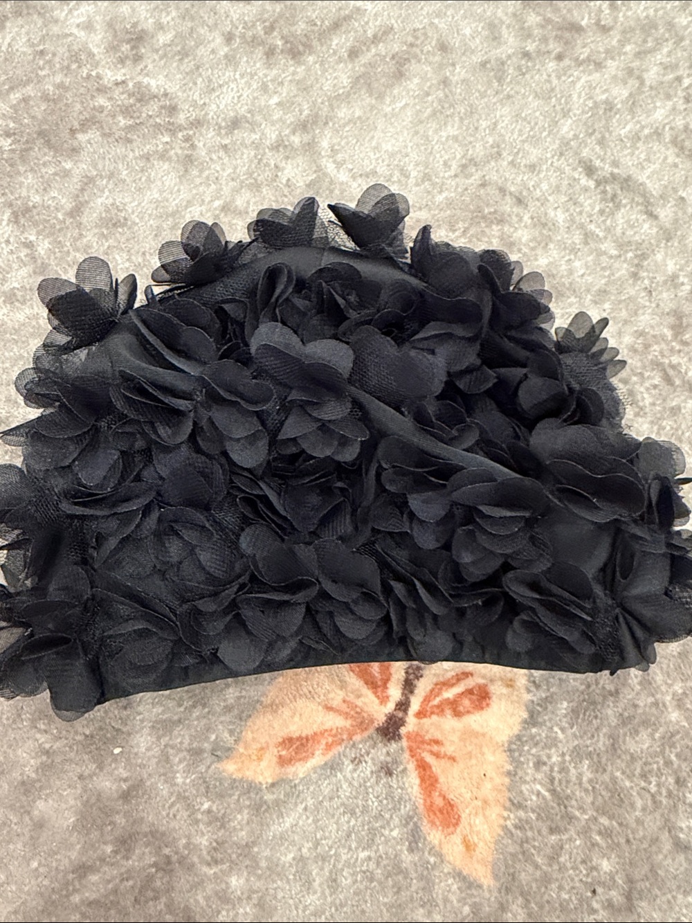 Black Floral Appliqué Swim Cap - Women Accessories